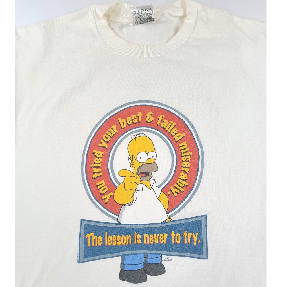 The Simpsons Homer Simpson Failed Miserably T-Shirt Mens M White Heavy‎ Cotton